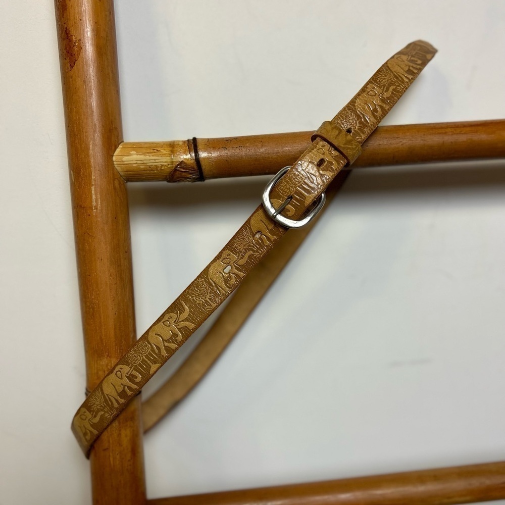 VINTAGE BOHO Y2K Hippie minimalist ELEPHANT PRINT BROWN LEATHER BELT SIZE‎ 36